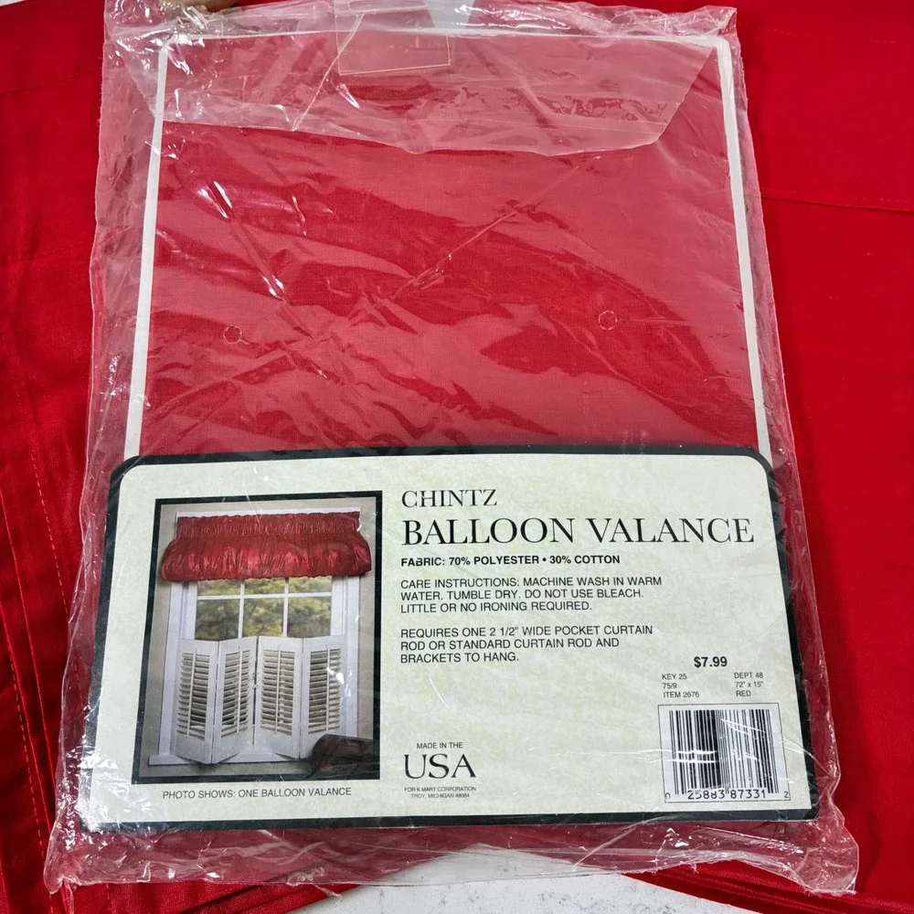 3 Chintz Balloon Valances 72x15 Solid Rod Pocket Traditional Classic Vtg Style